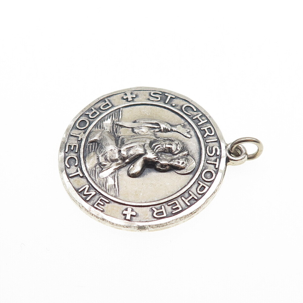 CREED 925 Sterling Silver Vintage Engraved St. Christopher Medal Charm Pendant - Picture 5 of 7